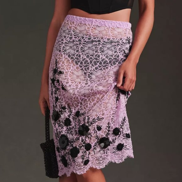 By Anthropologie Appliqué Lace Skirt